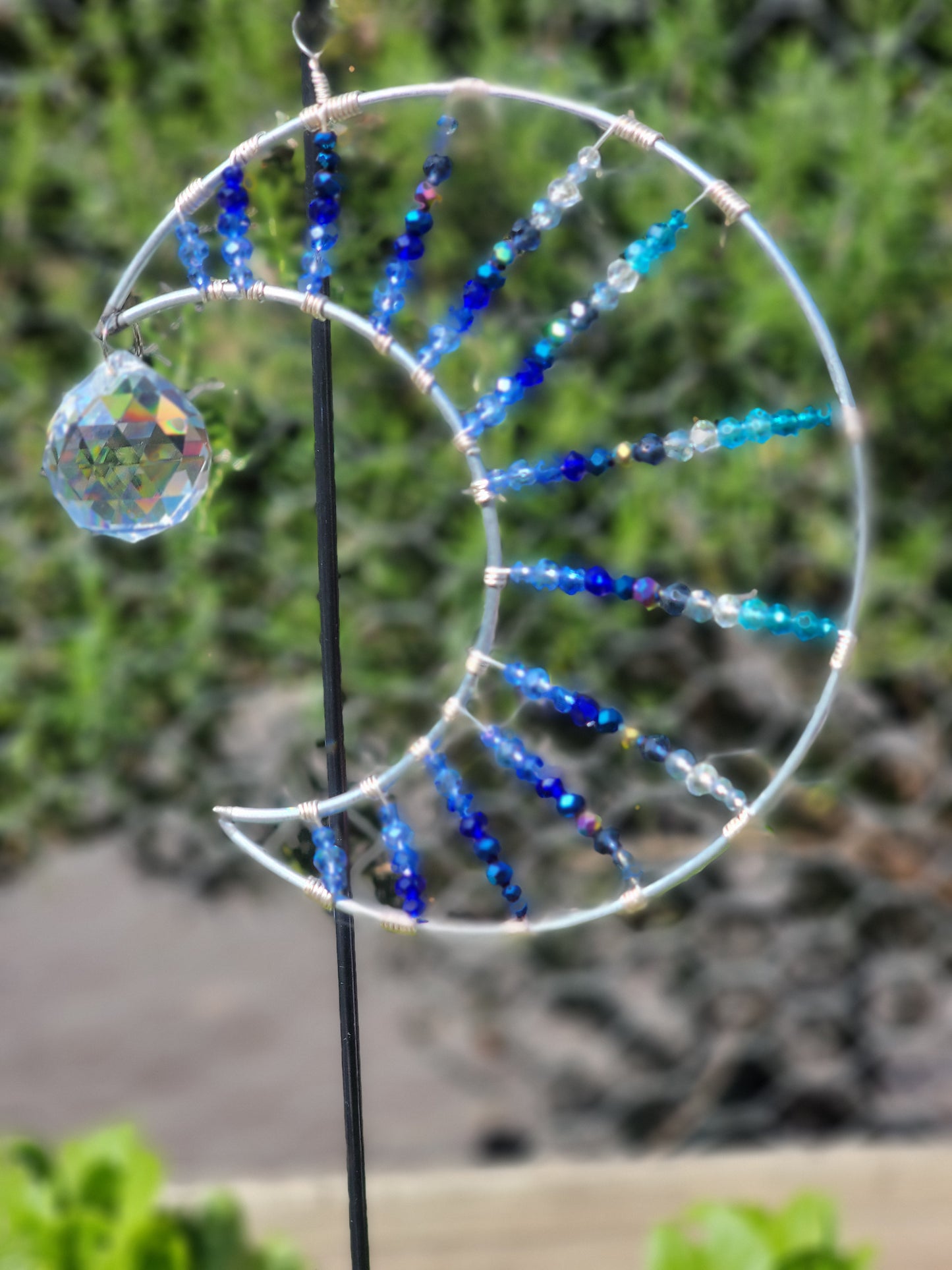 Suncatcher 6in Silver Moon w/ Sphere Crystal