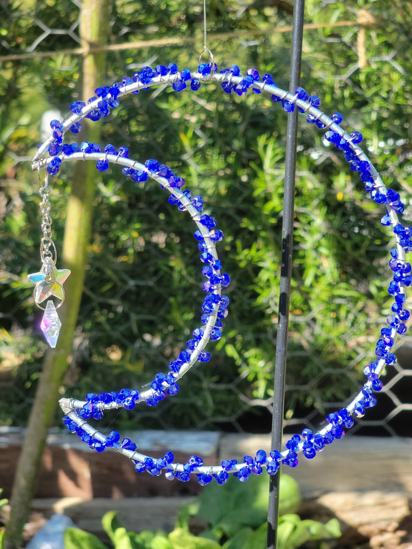 Suncatcher 6in Crescent Moon w/ Star Crystal