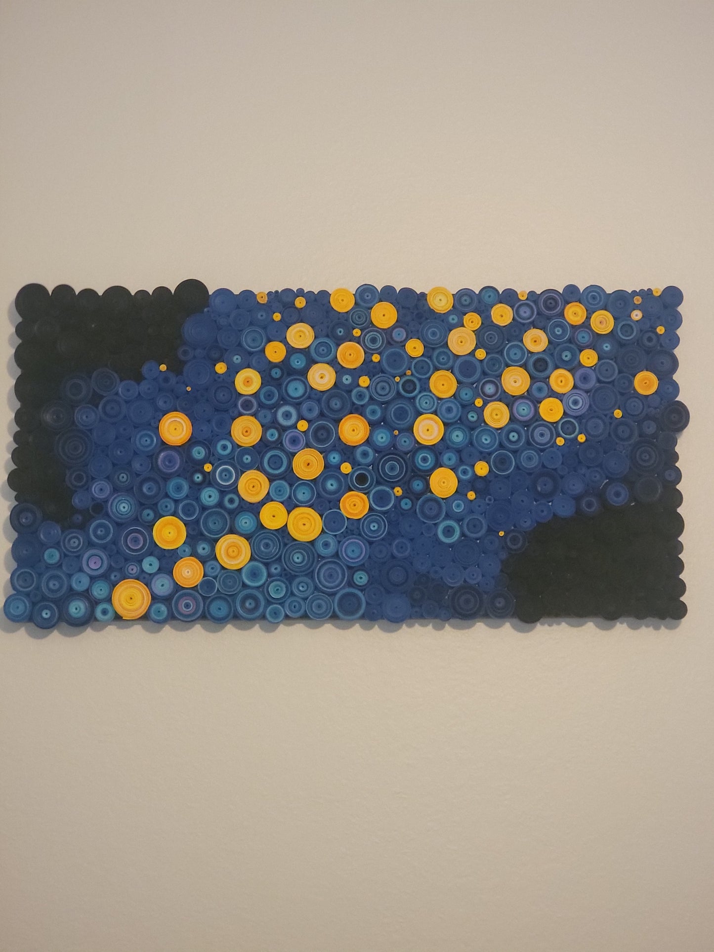 Black, Blue and Yellow Swirls Canvas Art, size 1x2 ft.