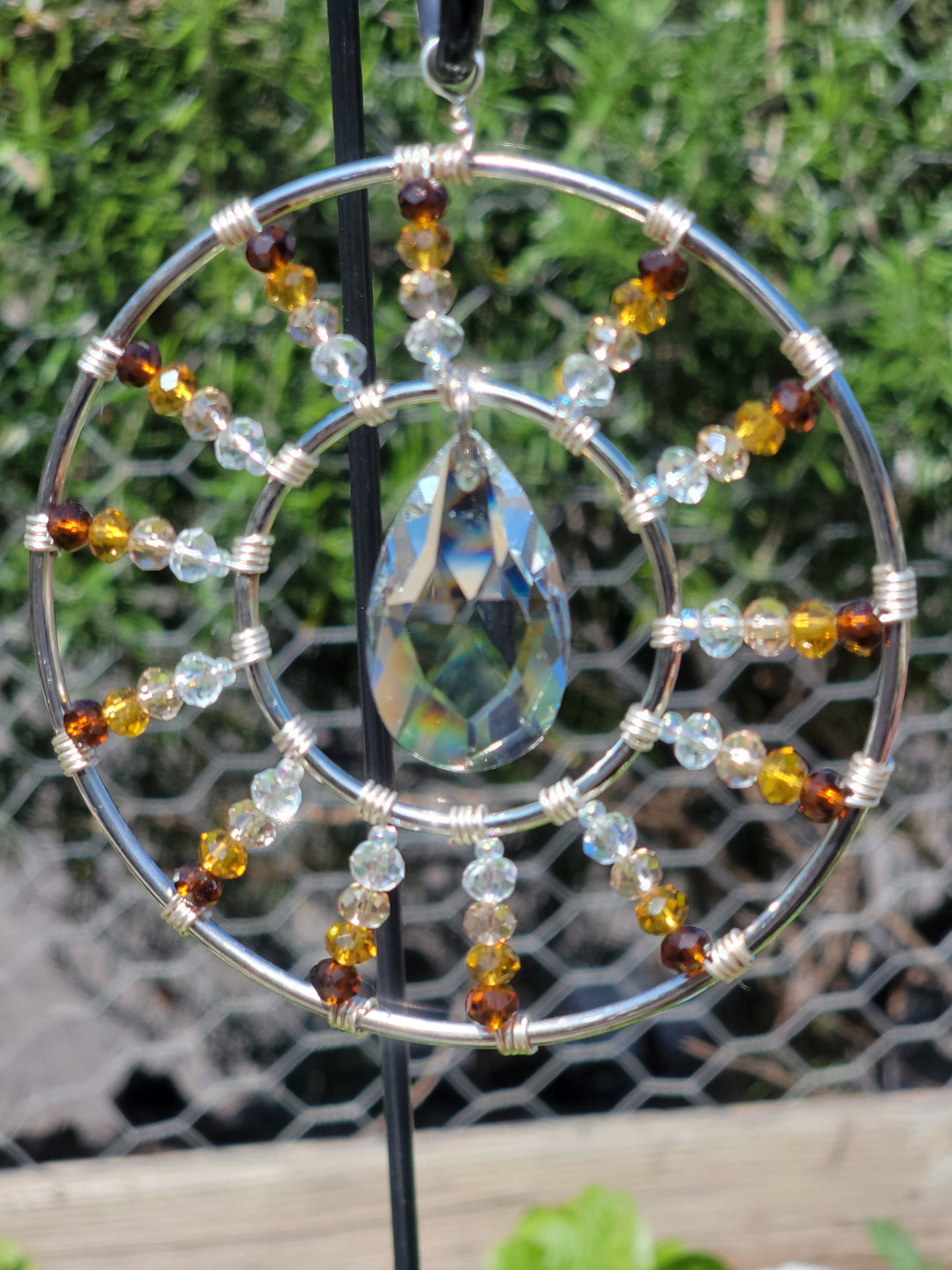 Suncatcher 4in Silver Ring w/ Teardrop Crystal