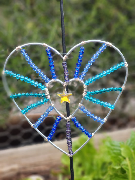 Suncatcher 6in Heart Starburst w/ Star Crystal