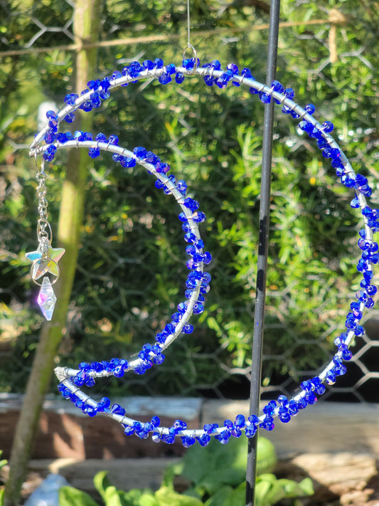 Suncatcher 6in Crescent Moon w/ Star Crystal